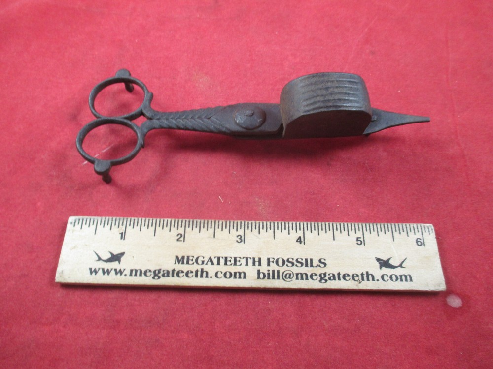 Antique Iron Candle / Wick Cutter / Scissors Tool spring loaded hand made.
