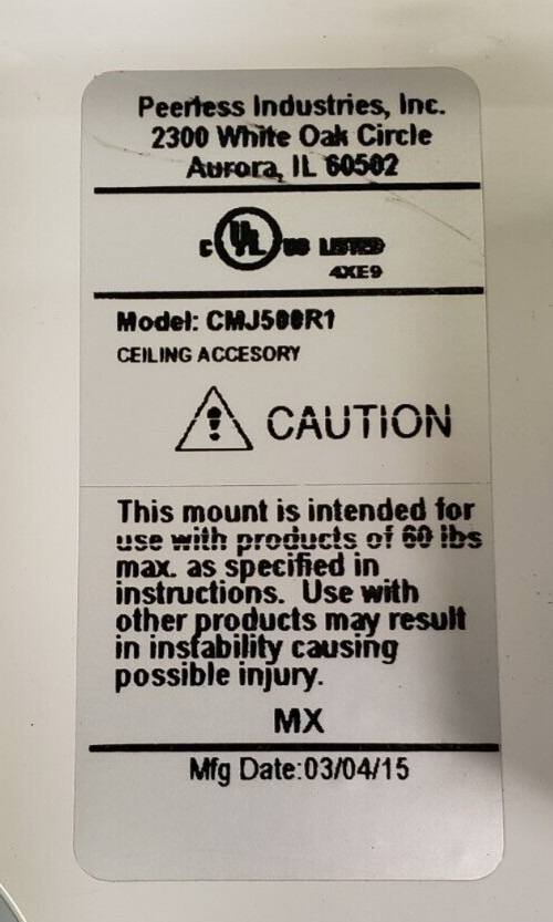Peerless CMJ500R1 Suspended Ceiling Accessory Mounting Plate Projector White