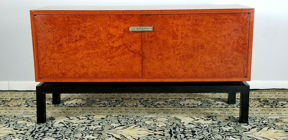 Asian Sideboard Server Buffet Handmade Silver Handle Fish Red Black Lacquer