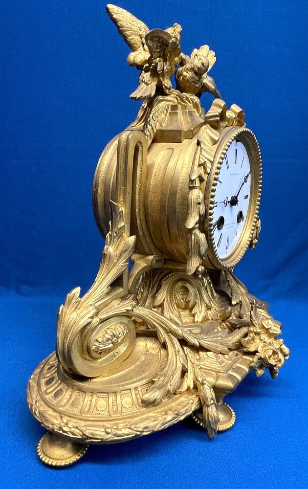 Antique French Vencenti Fire Gilded Mantel Clock *