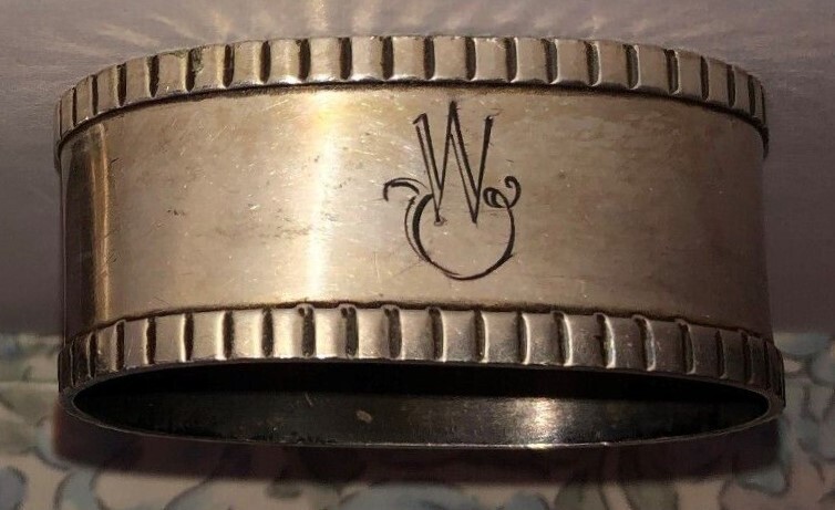 Antique German 835 Silver Napkin Ring "W" initial engraving