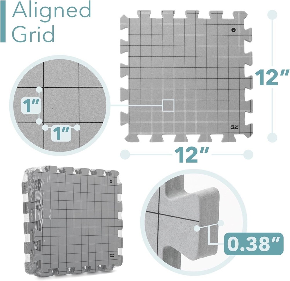 Interlocking Knitting Blocking Mats with Grid Lines and 50 T-Pins for Projects