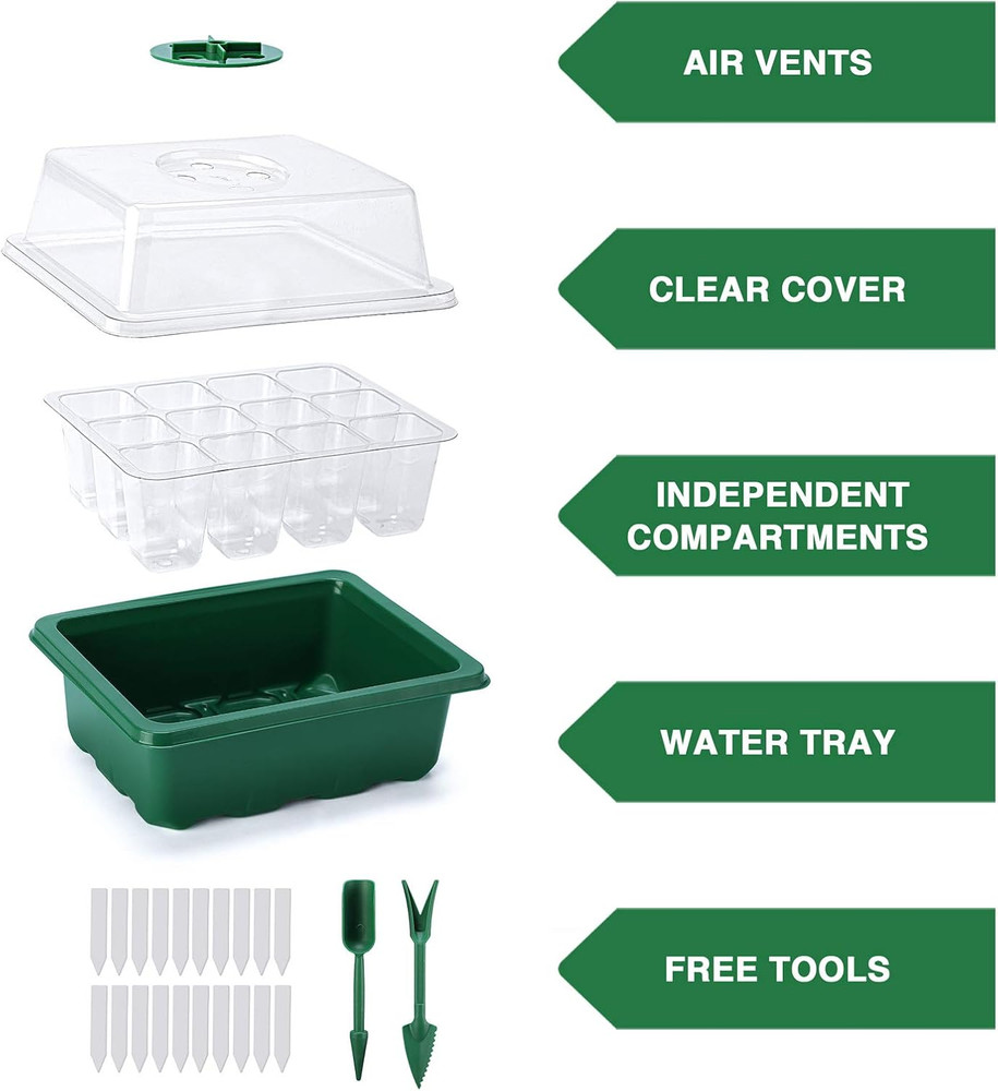 10-Pack Seed Starter Kit Seedling Starter Tray (12 Cells) Humidity Adjustable Pl