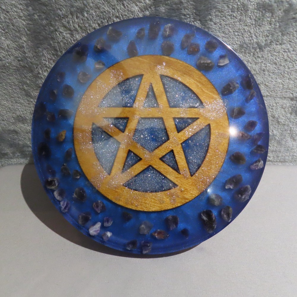 PENTACLE ALTAR TABLE Pentagram Amethyst Handmade Ritual Pagan Wiccan Decor 7"