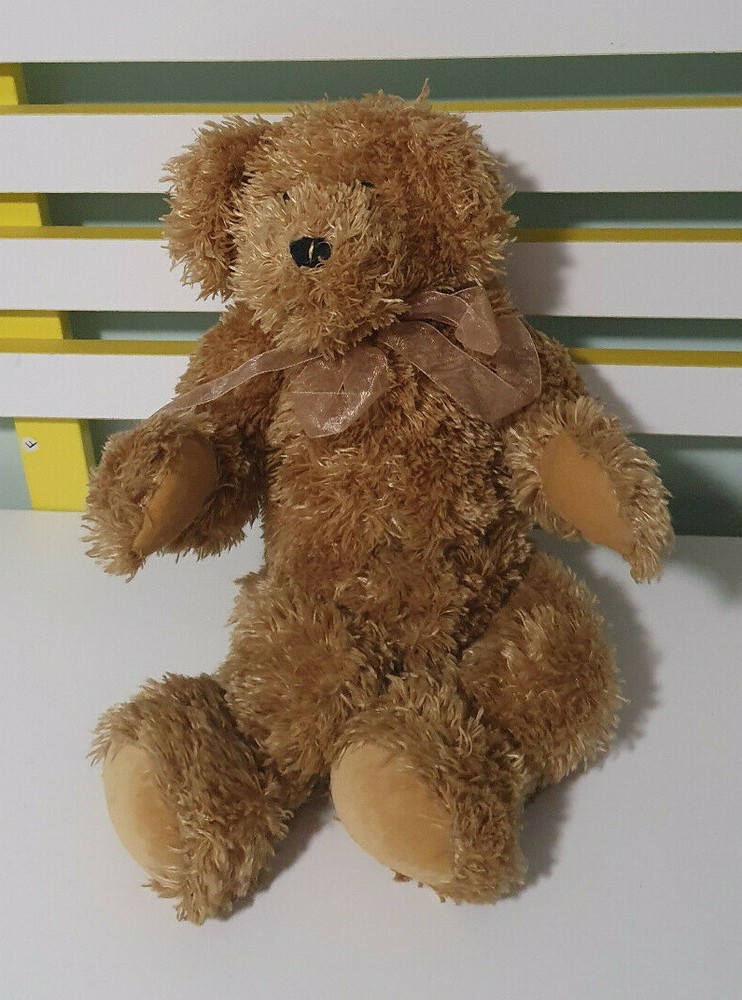 TEDDY BEAR RICHARD LANG TEDDY BEAR PEACH BOW QUITE HEAVY JOINTED