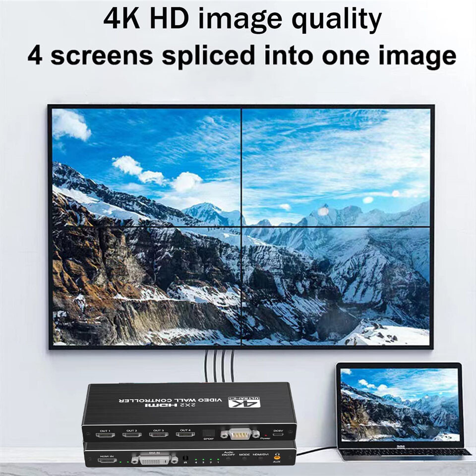 2x2 4K HDMI DVI Video Wall Controller Processor 1x2 1x3 1x4 Multi Screen Splicer