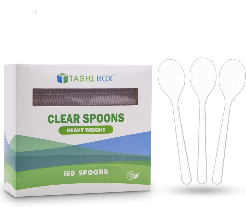 [150 Plastic Spoons] Disposable Clear Spoons, Heavyweight Cutlery