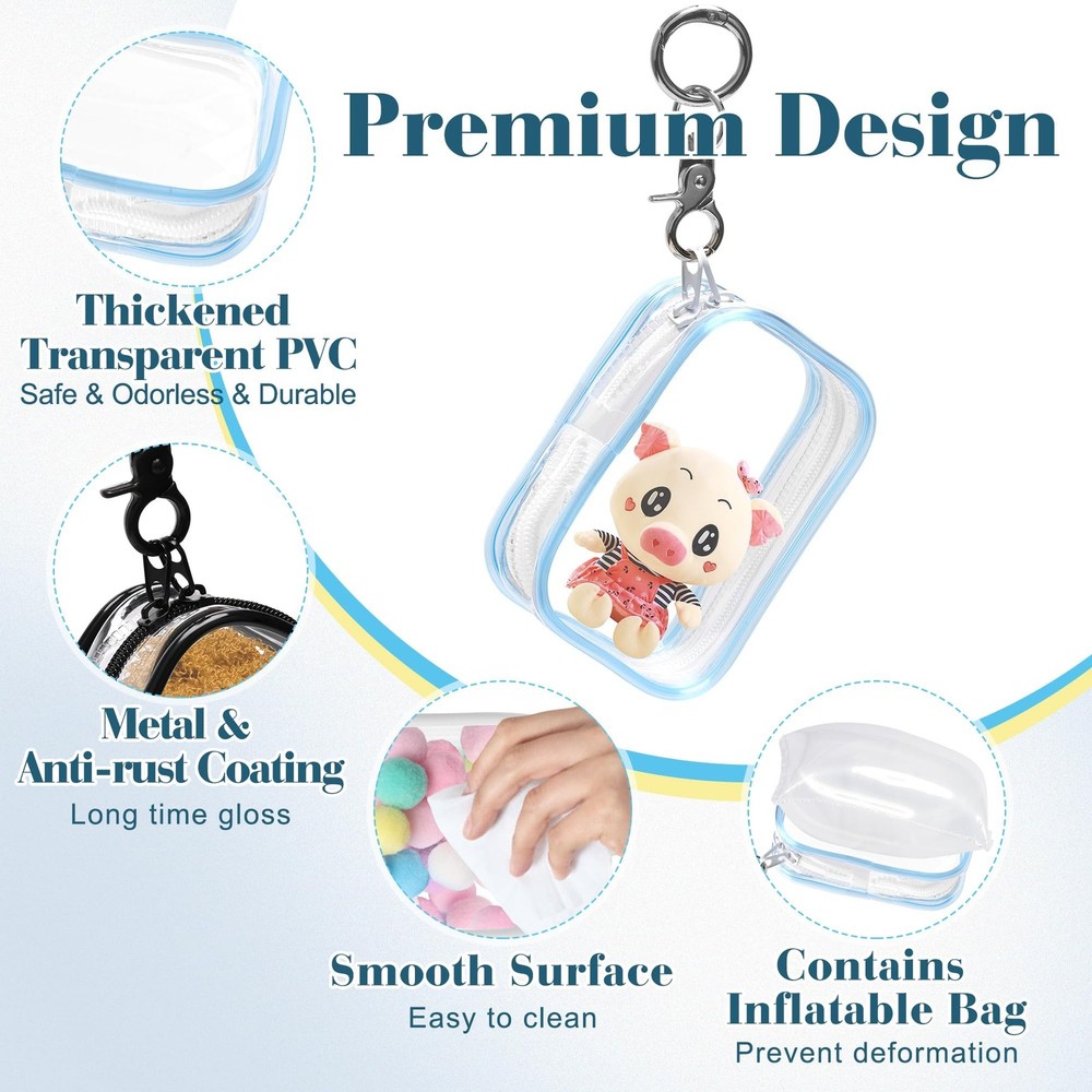 4Pcs Clear Figure Display Bag with Keychain, Dustproof Small Display Case for...