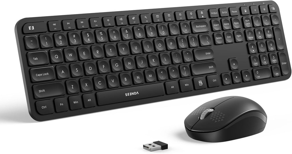 2.4G Wireless Quiet Keyboard Mouse Set - Full Size Ergonomic Design for Laptops