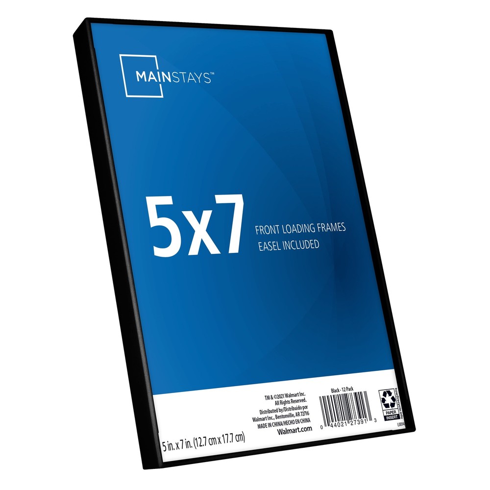 Mainstays 5x7 Front Loading Picture Frame, Black, Set of 12