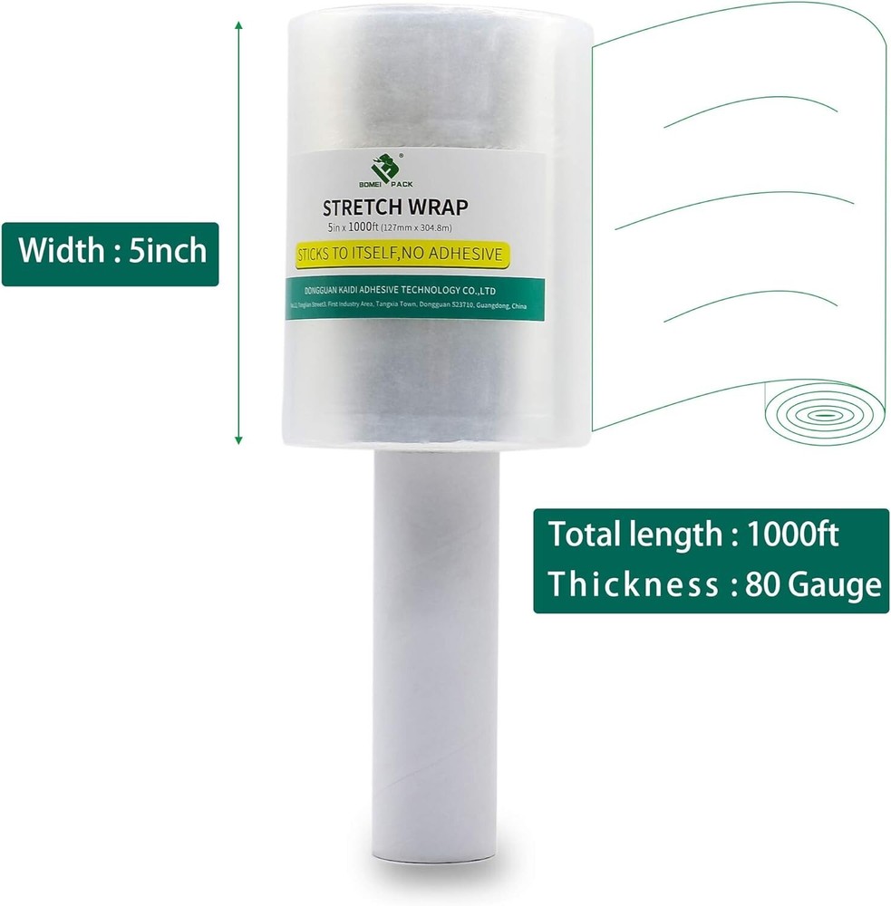 Cost-Effective 4 Pack Mini Stretch Wrap 5" x 1000ft, 80 Gauge for Pallet Wrap