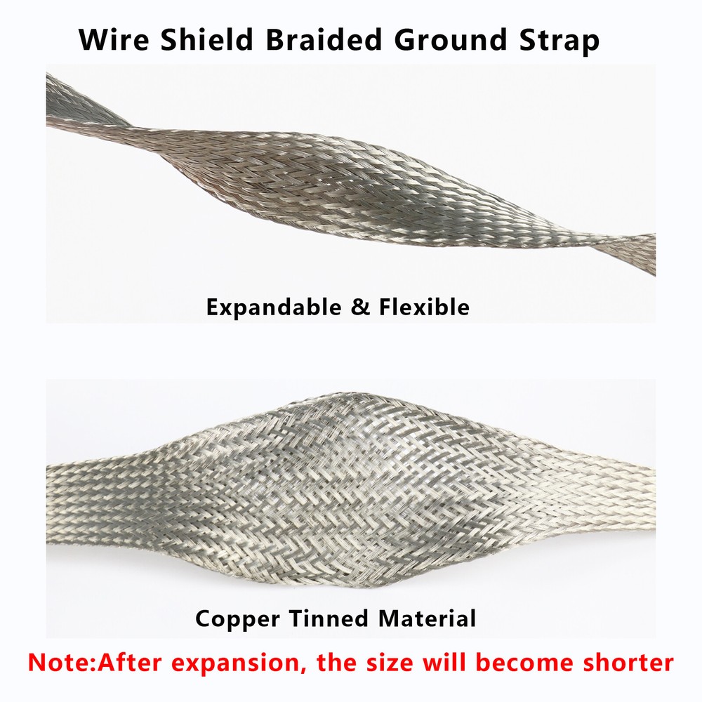 Tinned Copper Braid Ground Strap Metal Cable Wrap Sleeve Mesh Wire Shielding Lot