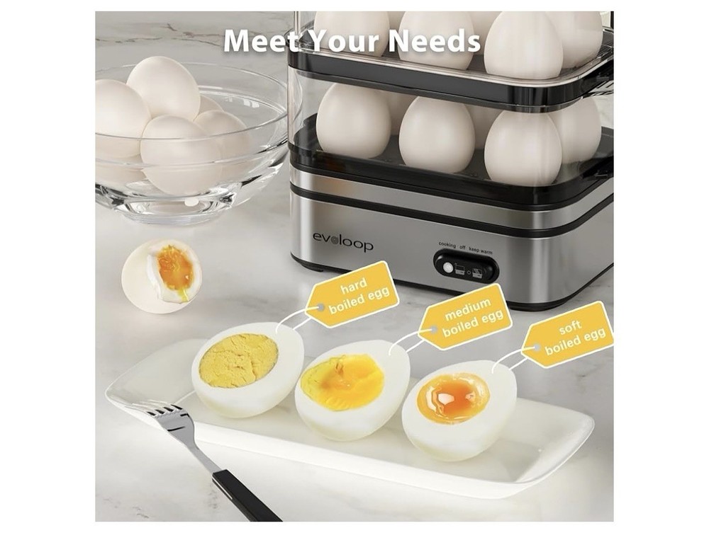 evloop Multi Egg Cooker Electric 12 Egg Capacity Multi-Tier Keep Warm