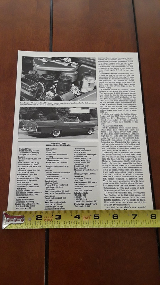 1955 CADILLAC ELDORADO ORIGINAL 1989 ARTICLE