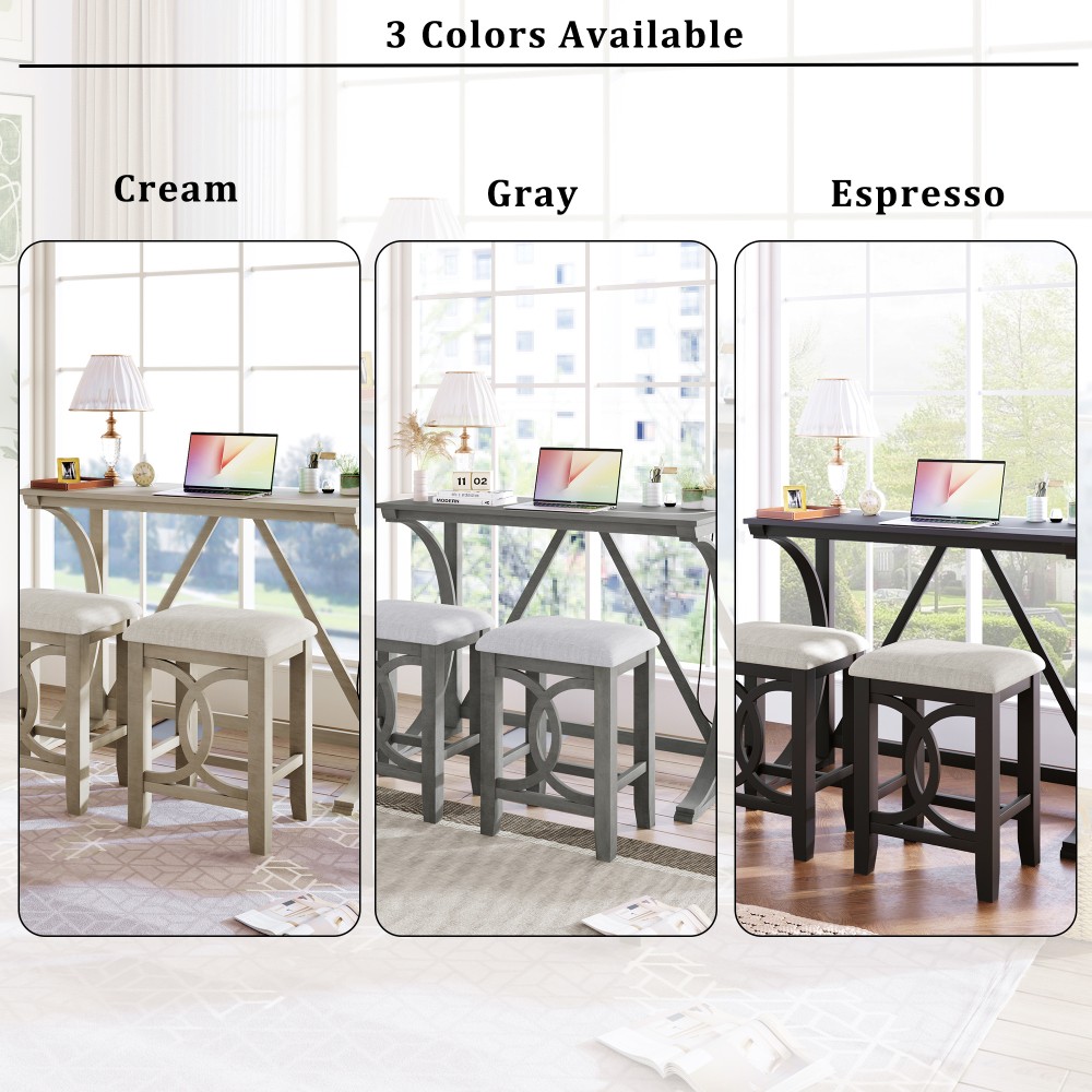 Dining Table with USB Ports and Padded Stool, Open Design