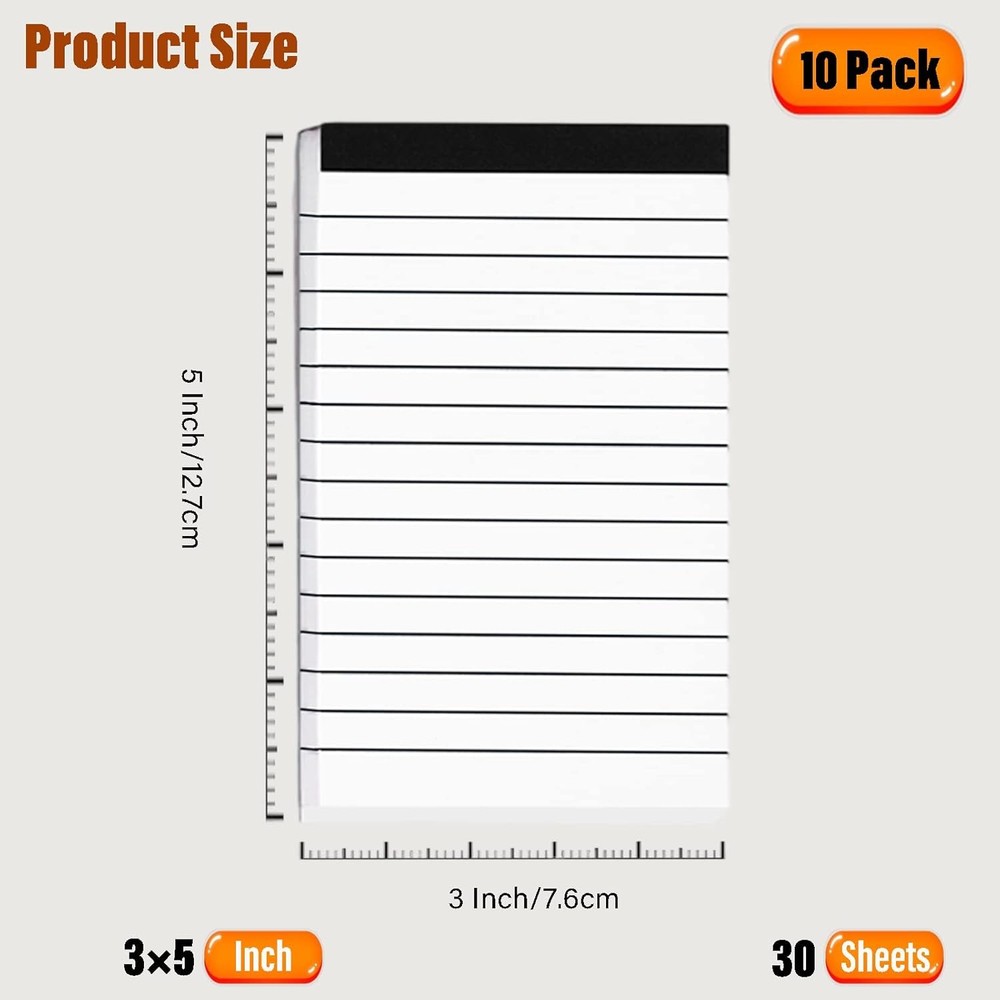10 Pack Pocket Mini Notepads Refills,Memo Pad,3×5Inch Lined White-10pack
