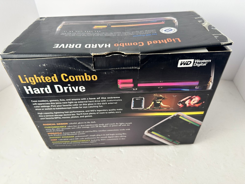 WD 160GB Lighted Combo External Hard Drive USB FireWire Open Box Sealed Bag
