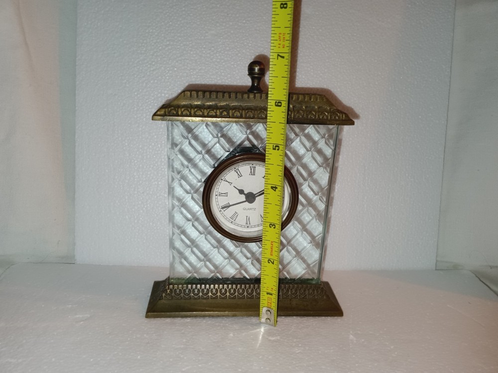 Glass And Brass Quartz Mantle Clock