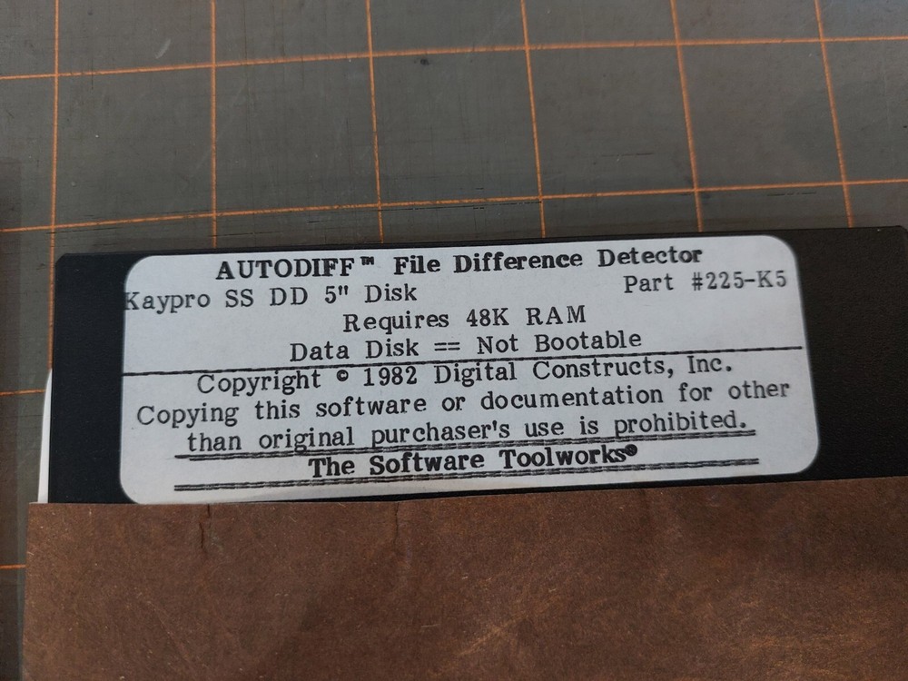 AutoDiff File Difference Detector For Kaypro SS DD 5 Computer Floppy Disk Manual