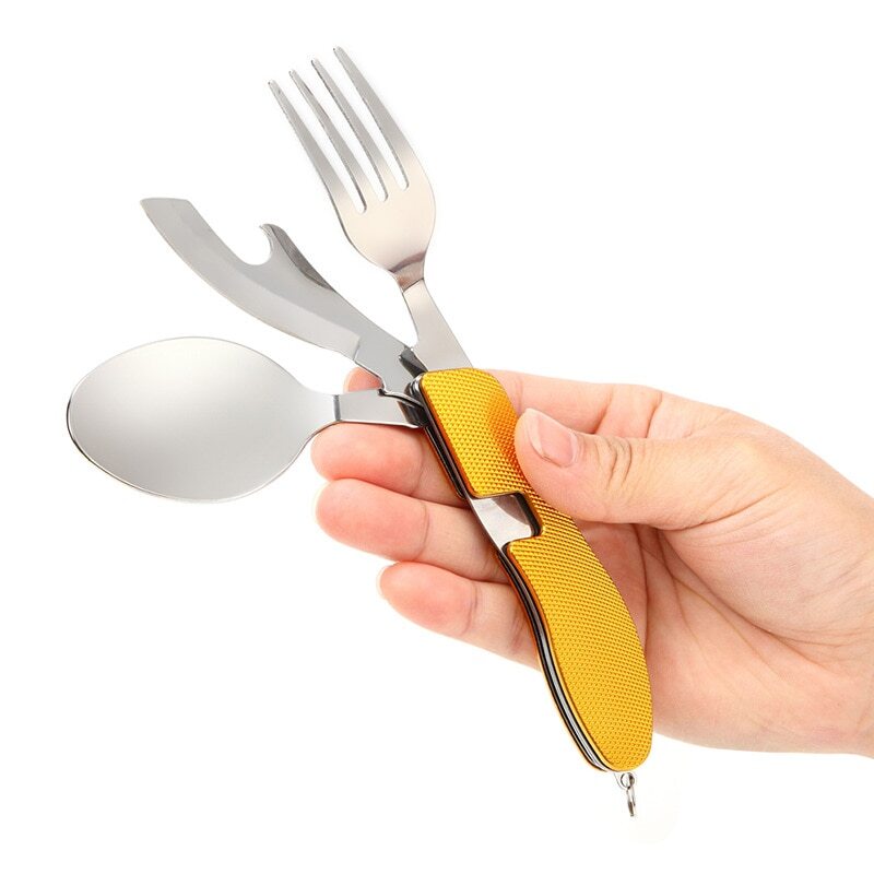 4 in1 Multifunctional Outdoor Tableware S/S Foldable Fork Spoon Knife Picnic