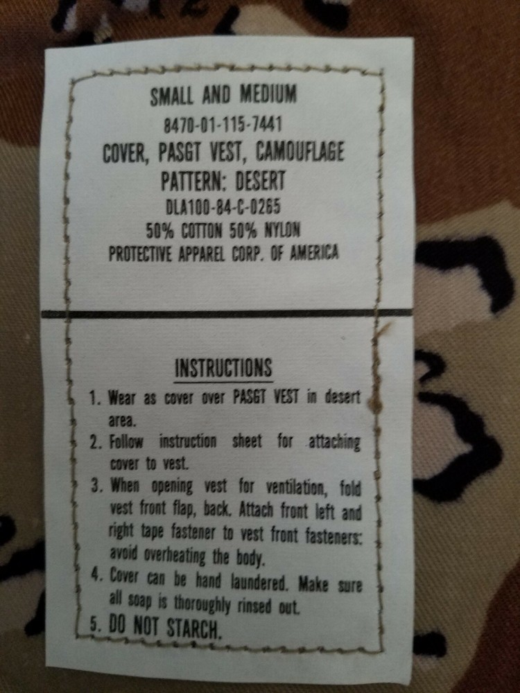 DESERT STORM PASGT VESTS - NEW