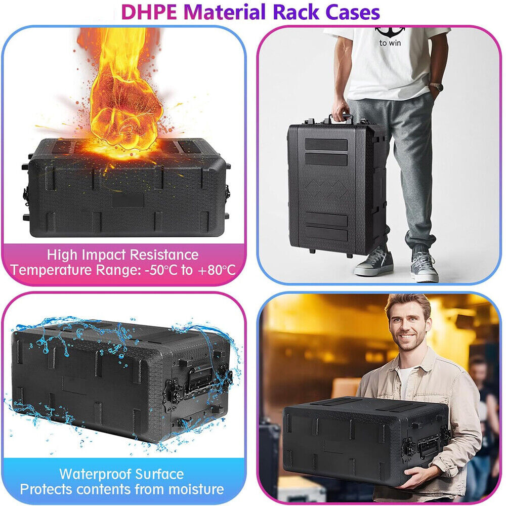 2U Rack Case 19" Solid Waterproof Dustproof Flight Case 2 Space Shock Mount Rack
