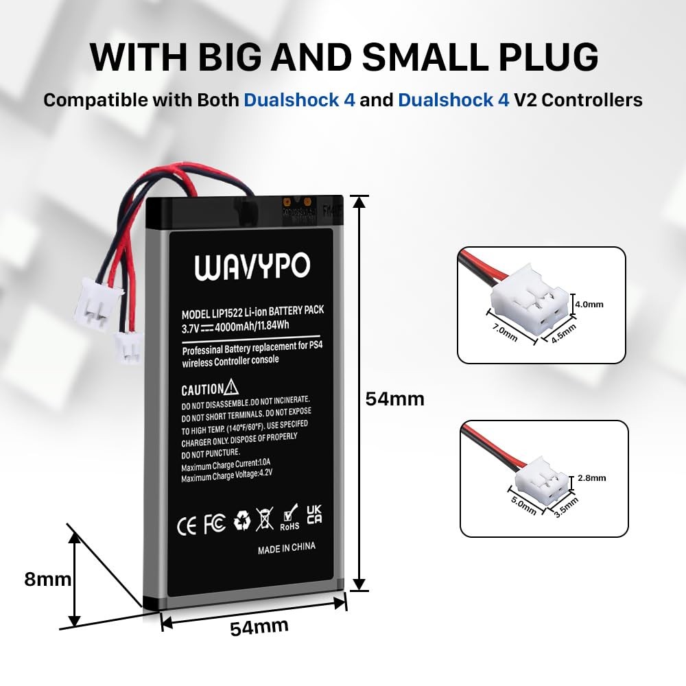 WAVYPO 4000mAh PS4 Controller Battery, Replacement for PS4/PS4 Pro/PS4