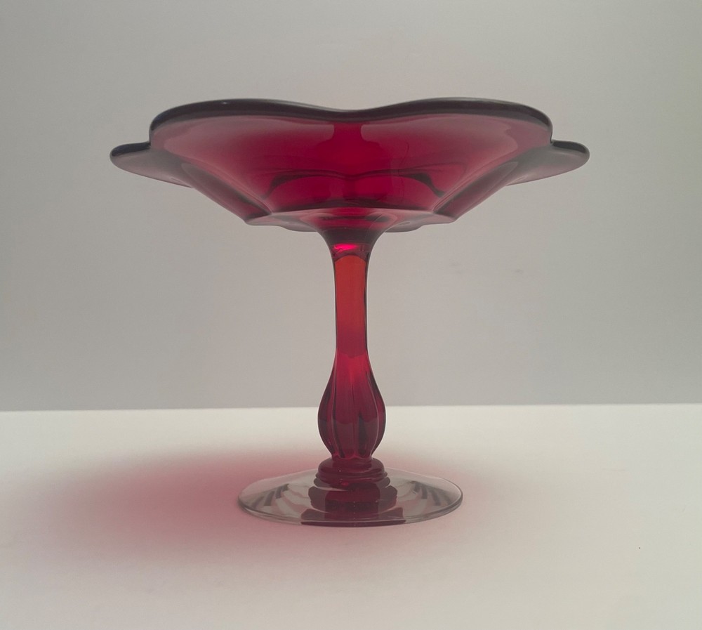 Vintage MCM Duncan Miller Canterbury pattern #115 Ruby Red glass Compote