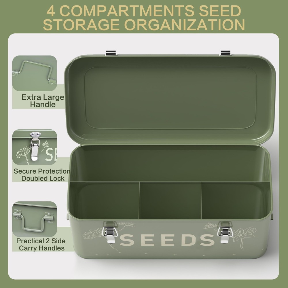 Orionstar Seed Storage Organizer, Metal Saving Box with Large, Green