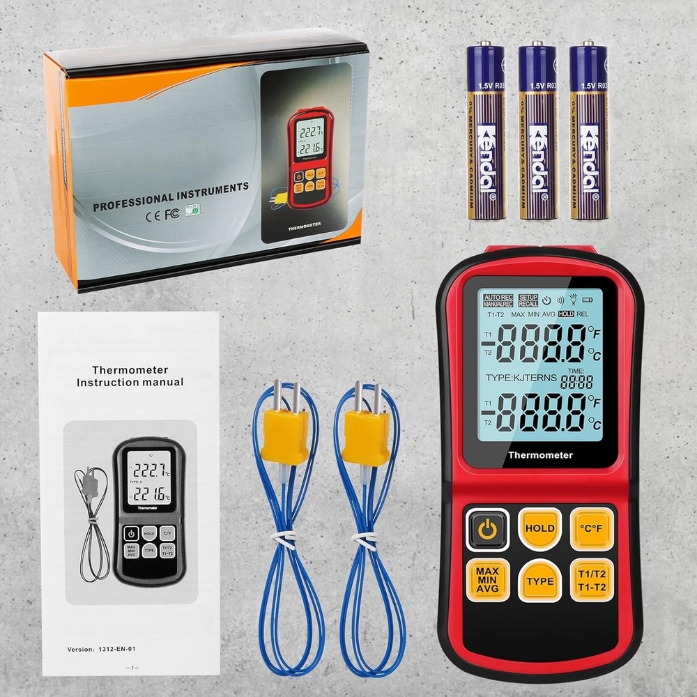 Compact Dual Probe Thermometer with K-Type Thermocouple Wire