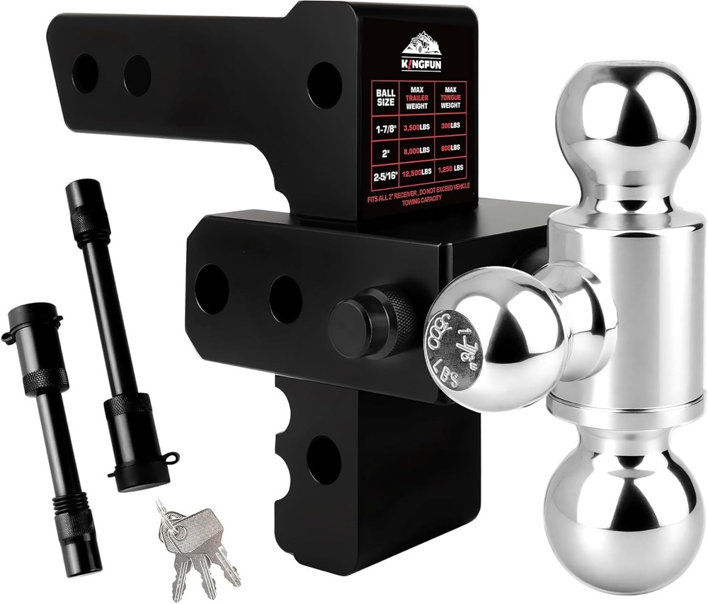 Kingfun Adjustable Trailer Hitch - Fits 2 2Receiver- 6Rise/Drop Hitch, Black