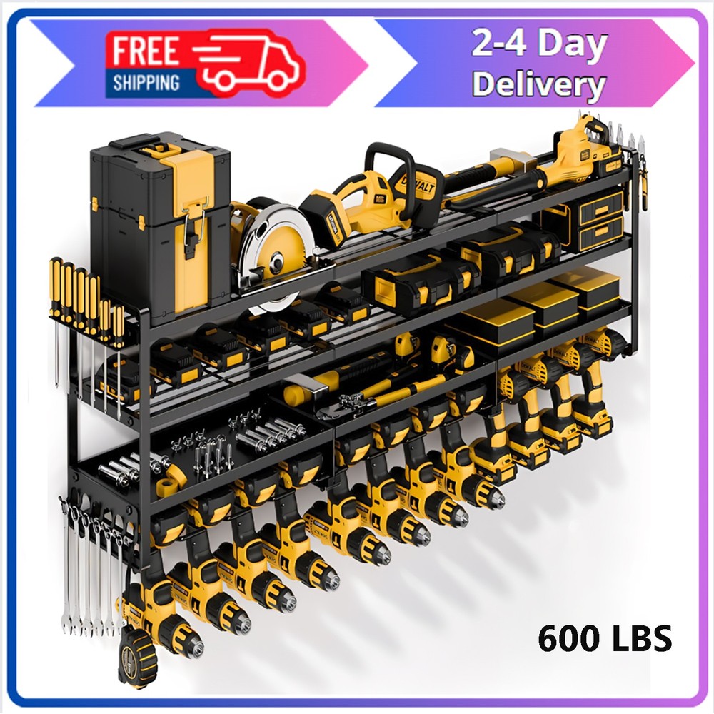 Extended Heavy Duty Power Tool Organizer 4-Tier 12-Drill Tool Storage Rack Metal