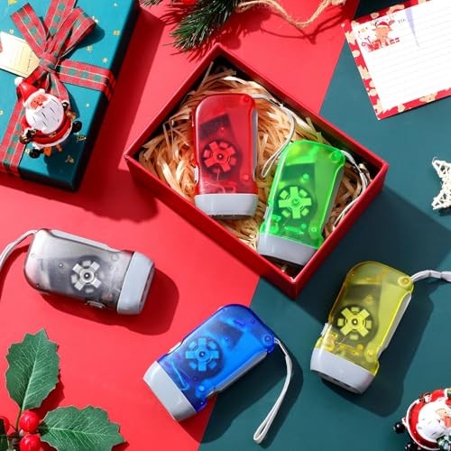 60 Pack Hand Crank Flashlight Operation Christmas Items Gray, Green, Blue, Red
