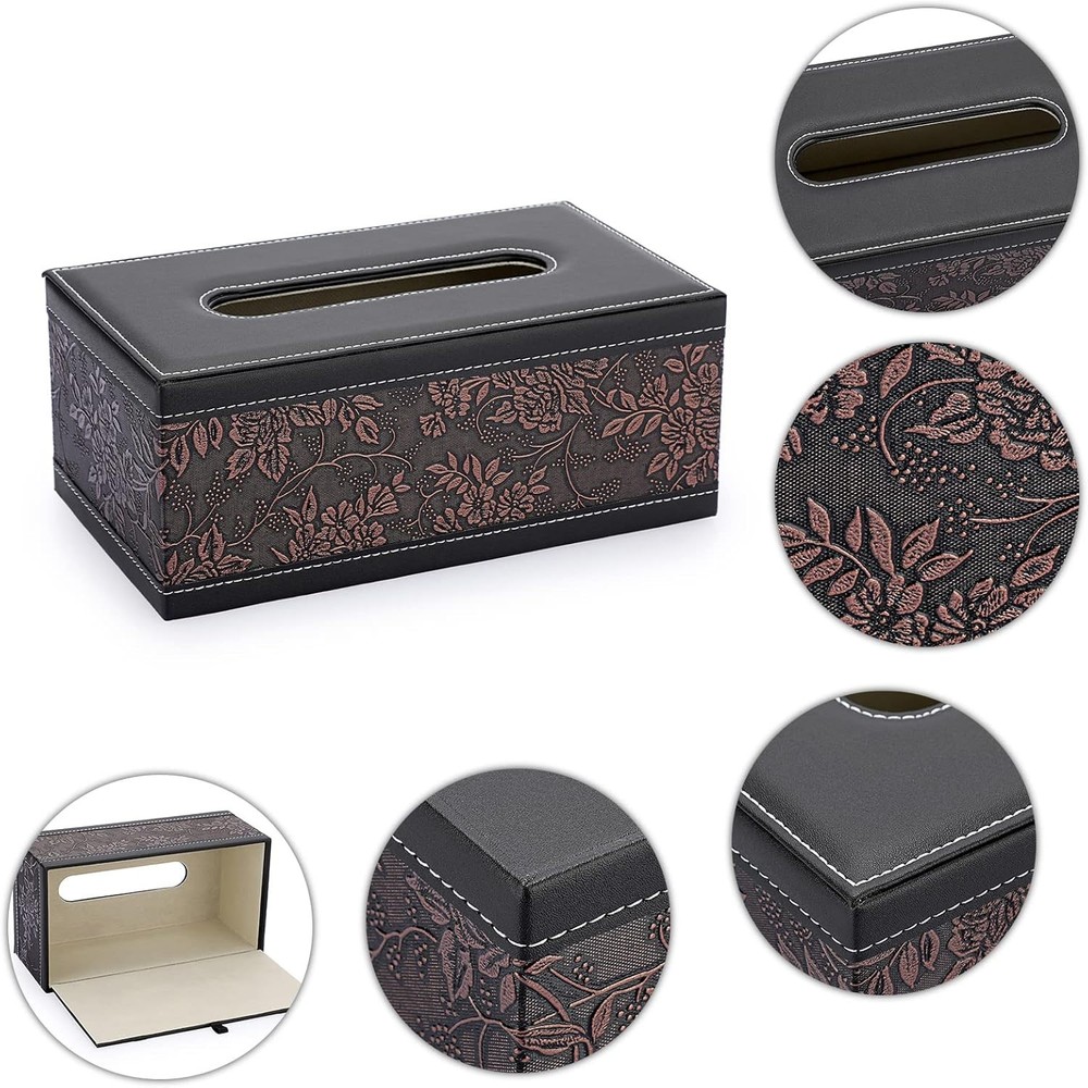 Rectangular Tissue Holder with Magnetic Closure - High-Quality Faux Leather