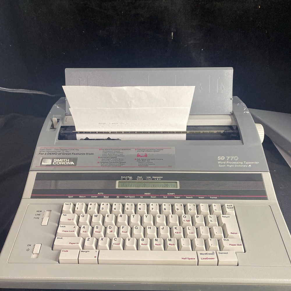 Smith Corona SD 770 Word Processing Typewriter. Works Need Ribbon.