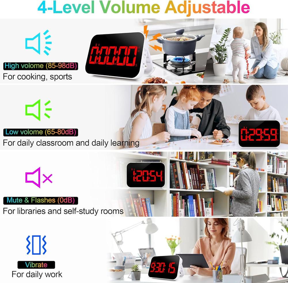 Digital Kitchen Timer, Rechargeable Magnetic Timer with Countdown/Up, 5”LED Larg