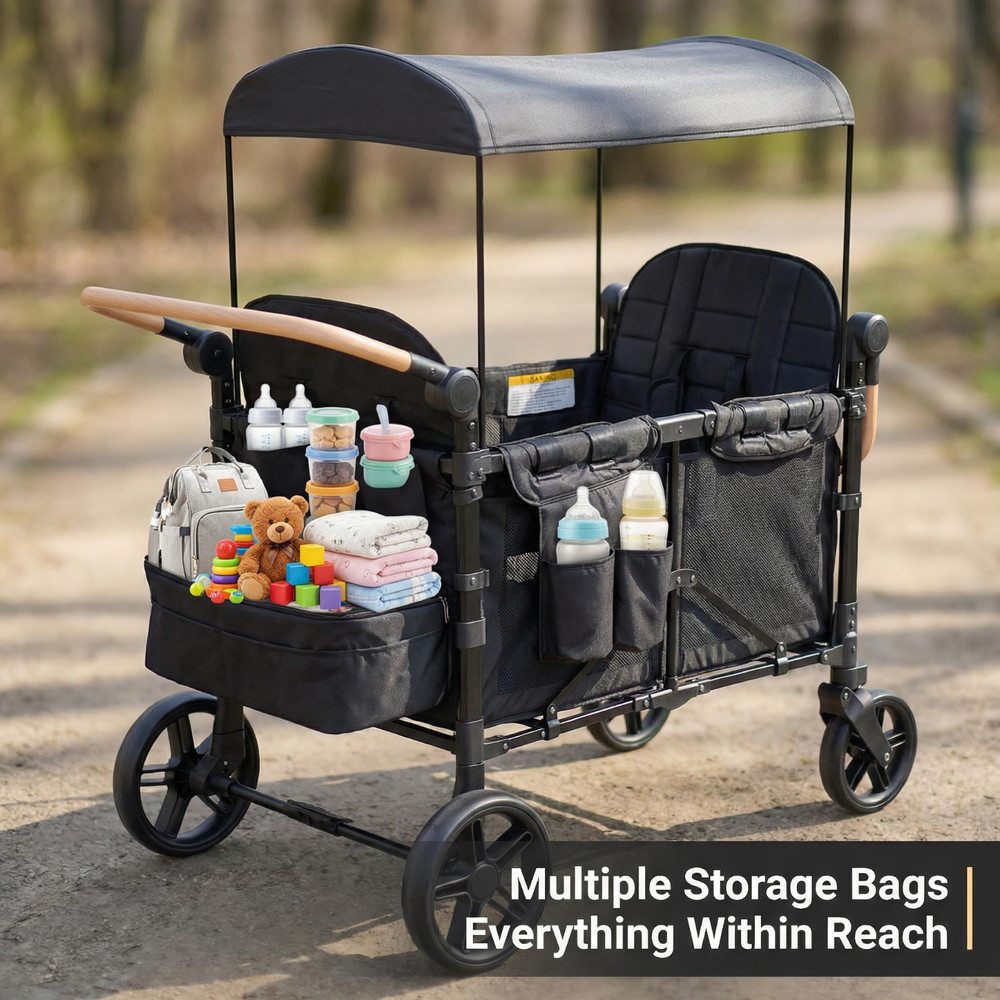 Foldable Collapsible Wagon Stroller w/Seats Featuring Safety Harnesses