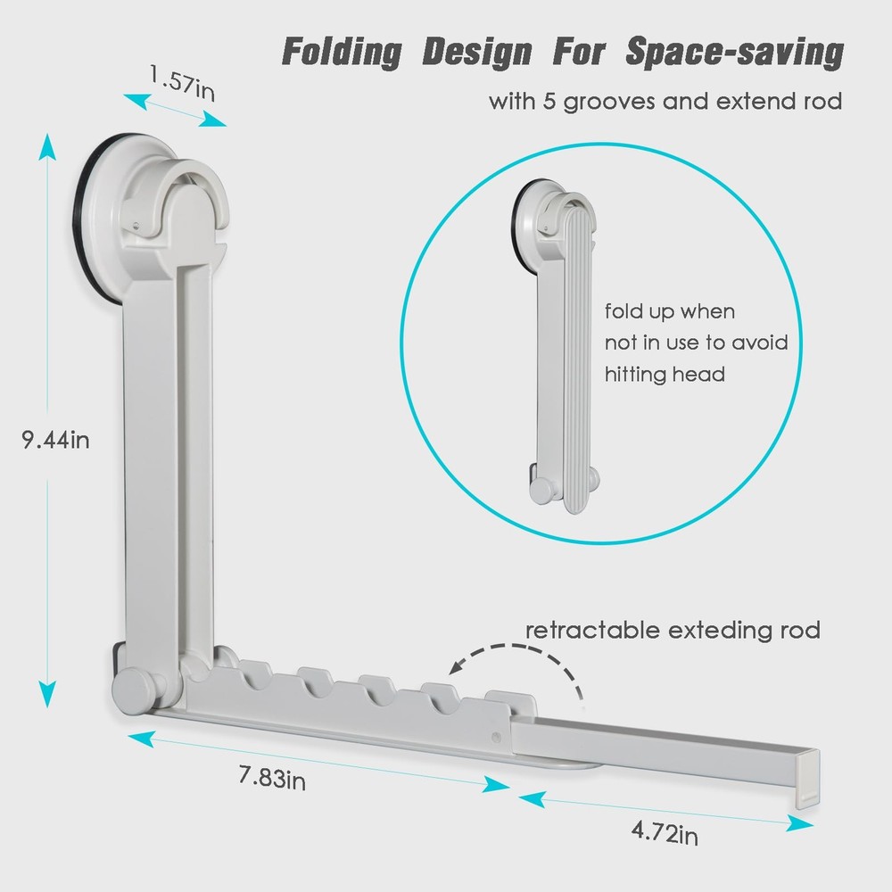 White Foldaway Clothes Wall Mounted Drying Rack with Suction Cup Retractable