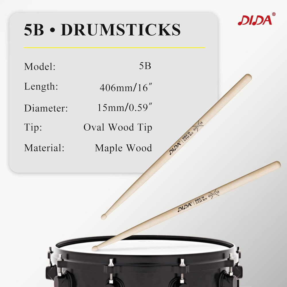 Drum Sticks, Drumsticks for Drum, Maple Wood Drumsticks, Tip 5b, 1 Pair