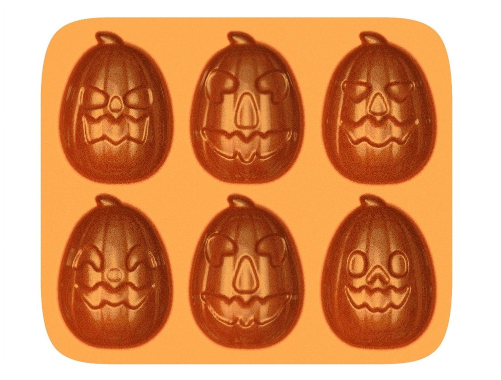 Pumpkin Cast Aluminum 6-Cavity Baking Pan Orange lridescent