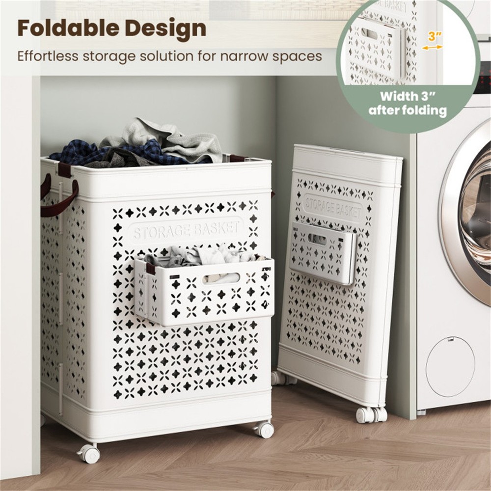 20 Gallon Foldable Laundry Hamper with Mini Hanging Basket, PP Hollow Design