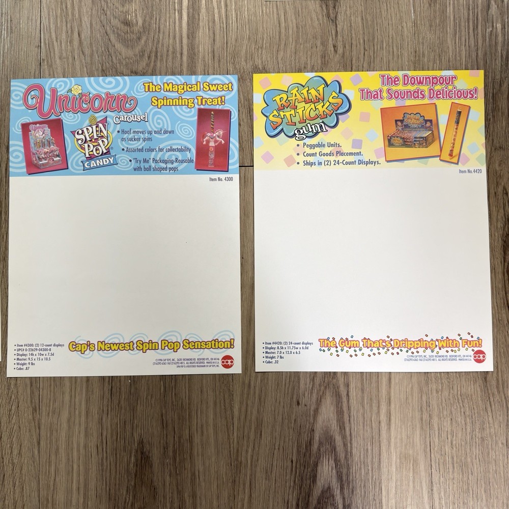 1996 Cap Candy Sales Sheets Catalog Lot Pop Store Display Retail Folder