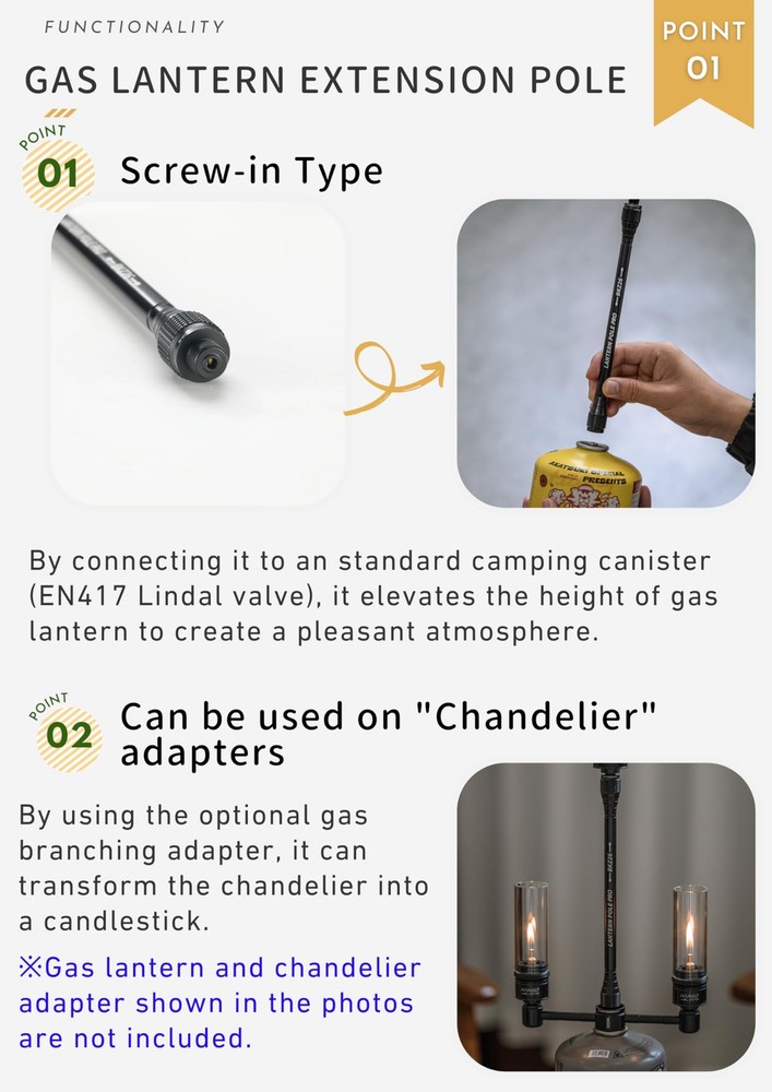 Campingmoon Camping Gas Lantern Extension Pole Rod Black