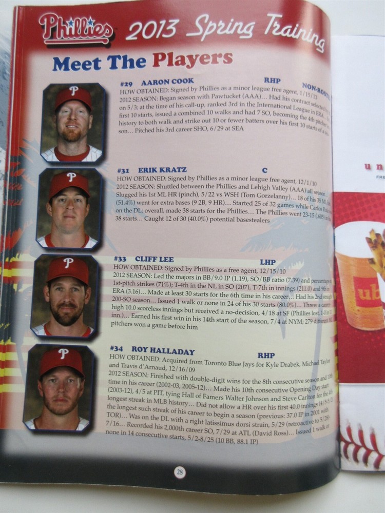 2013 Philadelphia Phillies Spring Training Program Clearwater Florida Utley Lee