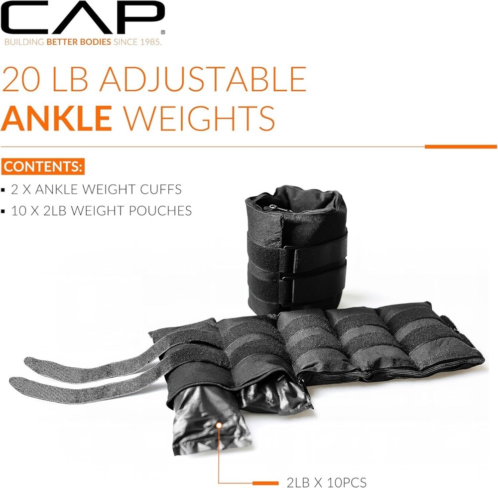 20 Pound Adjustable Ankle Weights With Removable Weight Packs For Workouts