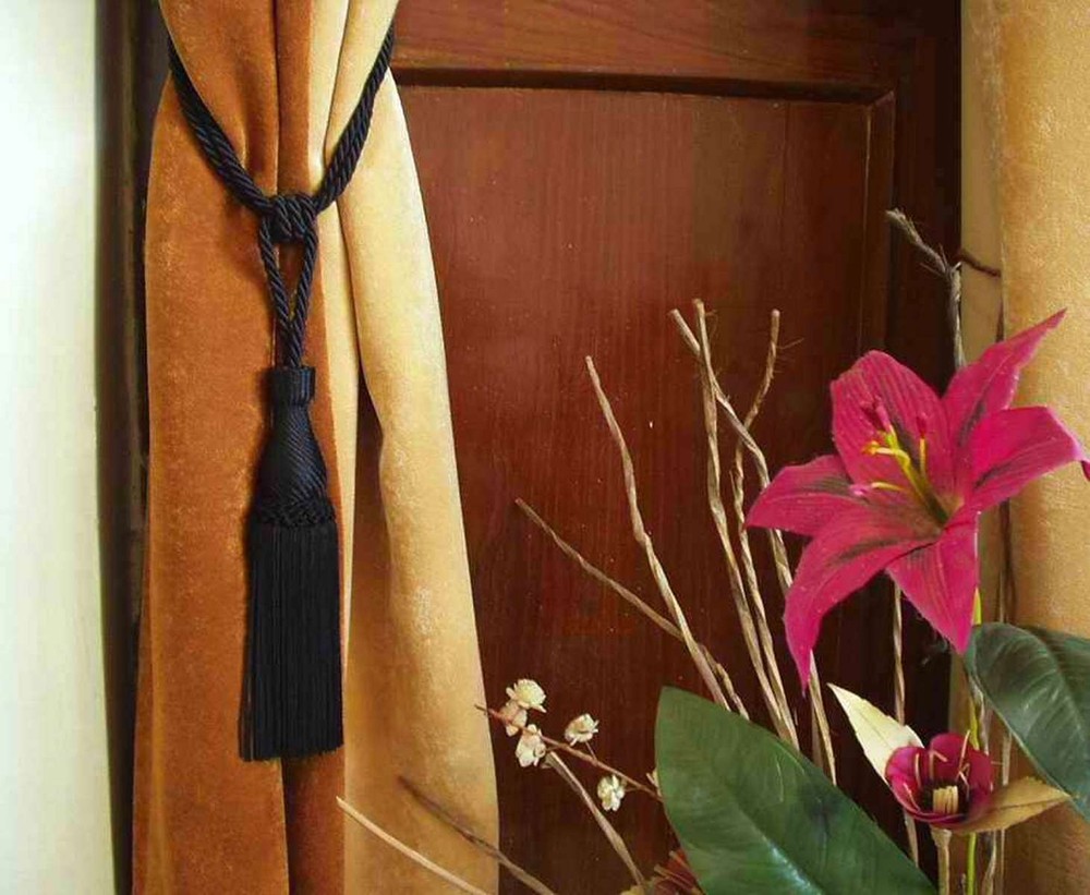 Pair - Black Decorative handmade Tiebacks / Tassel / Curtain Holdback