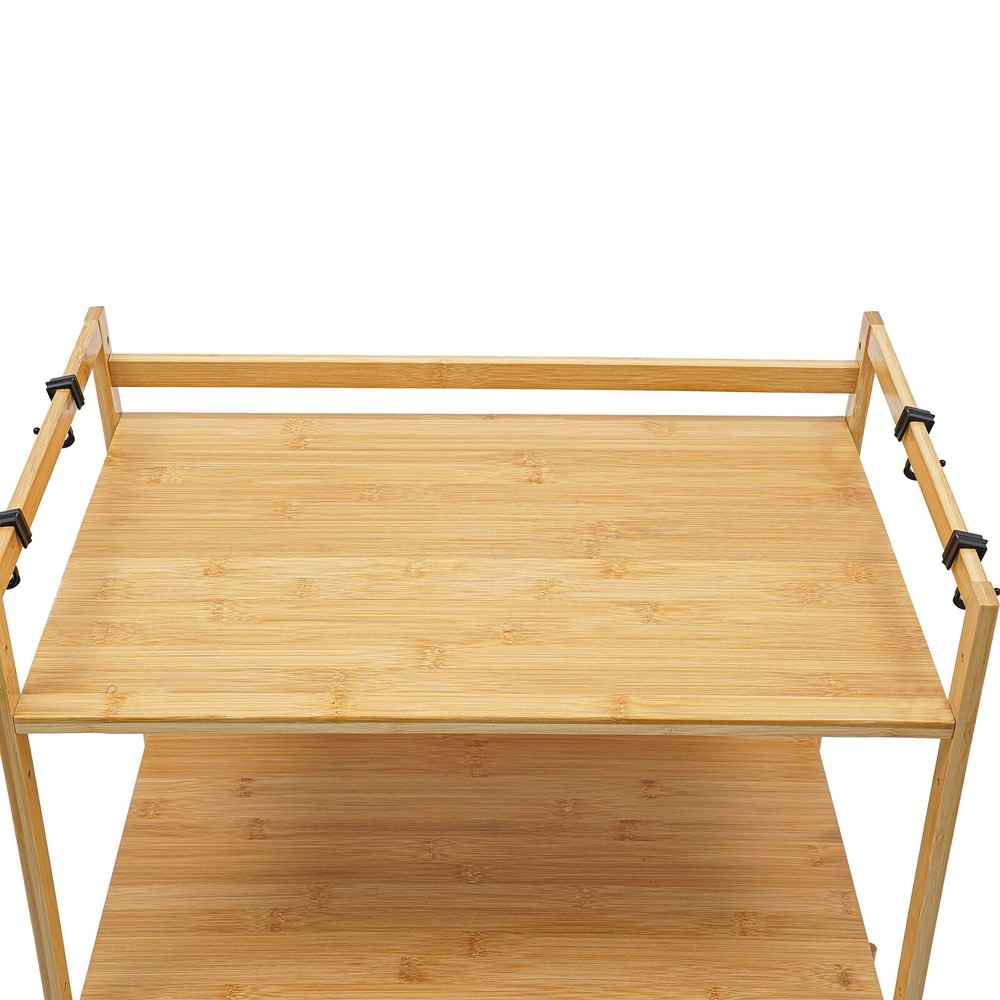 2-Tier Bamboo Kitchen Storage Rack with Adjustable Height for Organization