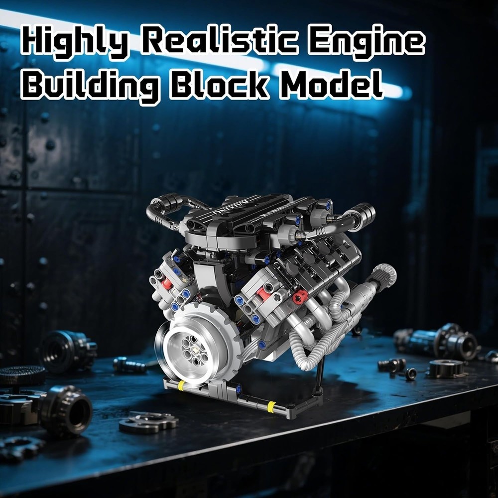 V8 Mini Engine Model Kit That Runs Building Sets with Motor, APP Control Technic