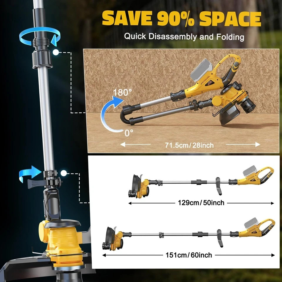 Cordless String Trimmer for Dewalt 20V Battery, Folding 3 In1 Weed Eater with Br