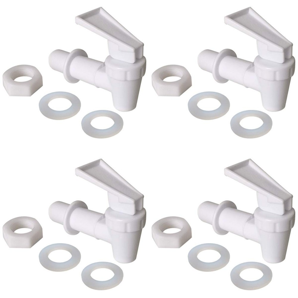 Replacement Cooler Faucet 4 White Water Dispenser Tap Set. BPA Free Plastic